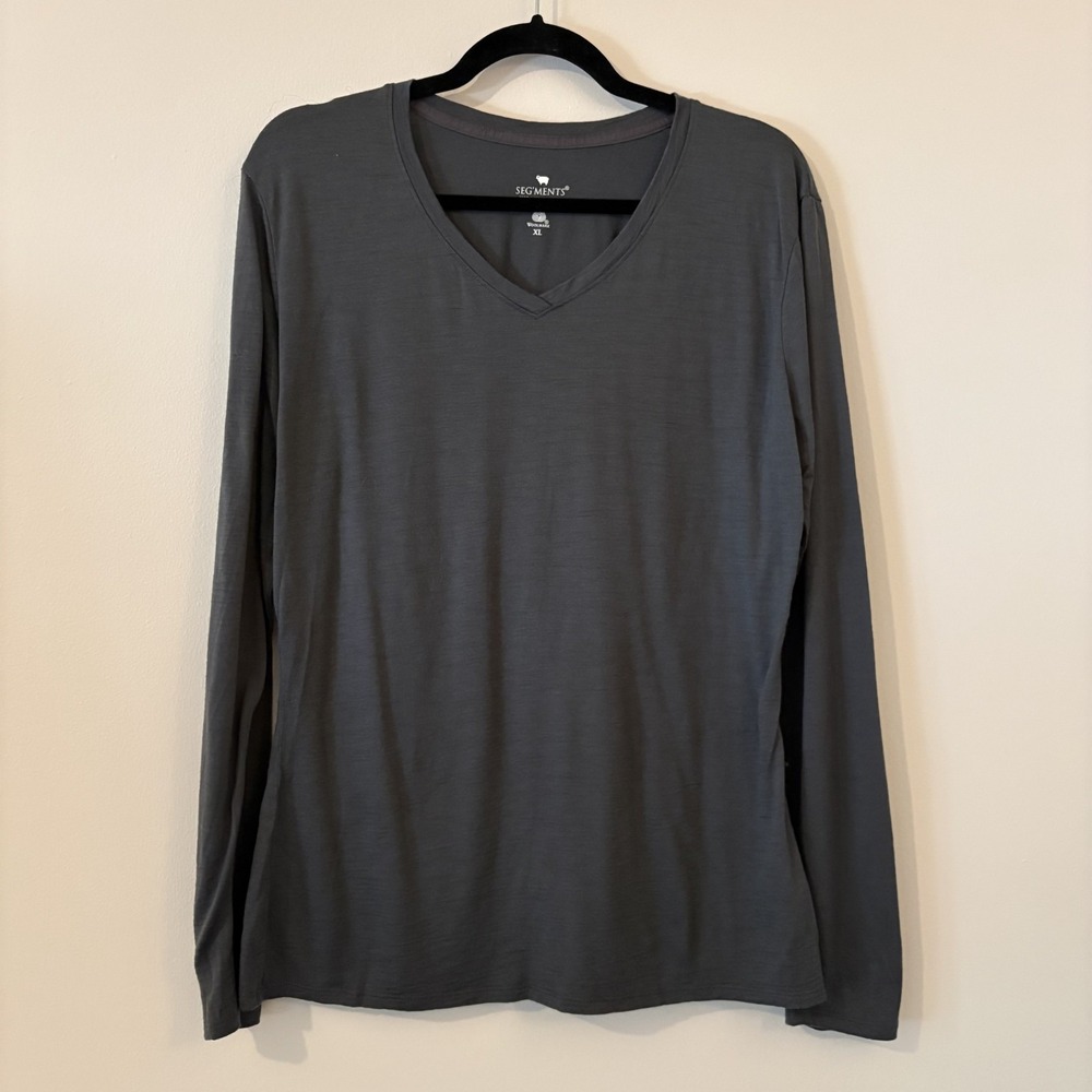Segments 100% Merino Wool V Neck Long Sleeve Shirt Gray XL Thermal Base Layer